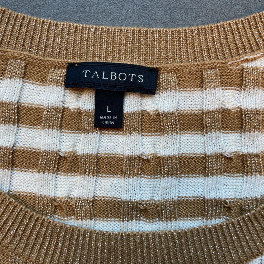 Talbots‎ striped crew neck sweater, Gold and White, long sleeve, Size L - Picture 3 of 6
